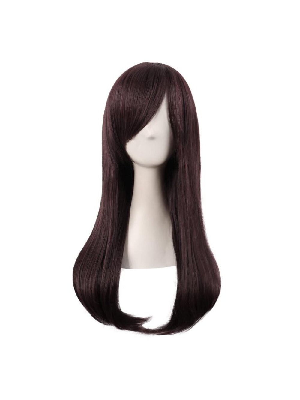 Women's Dark Brown 24 Inch Heat Resistant Long Side Bang Wavy Curly Cosplay Wigs